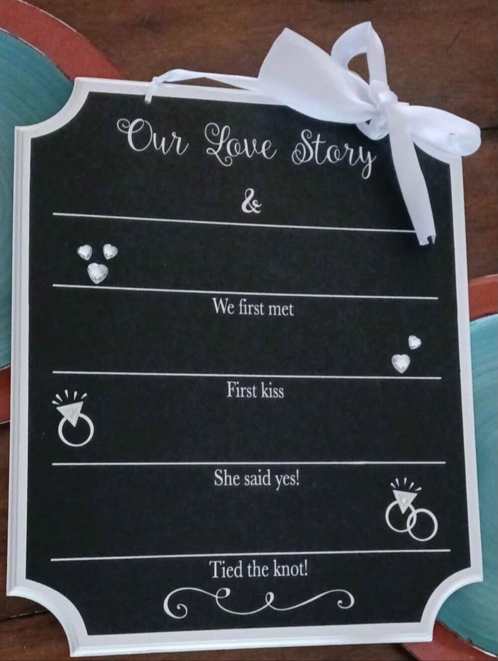 Chalkboard 'Our Love Story' Wedding Sign - Black & White
